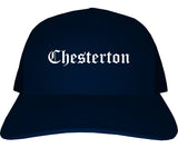 Chesterton Indiana IN Old English Mens Trucker Hat Cap Navy Blue