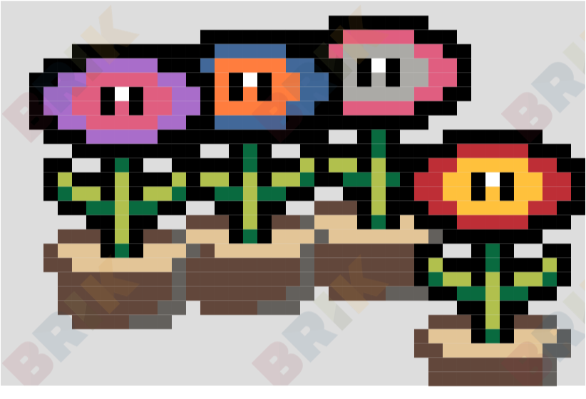 Potted Fire Flower Plant Pixel Art Brik