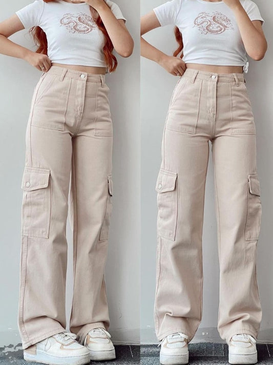 Baggy Denim Pocket Pants Jeans High Waist Cargo Y2K Streetwear Fashion 2023  Women Summer Clothes Trousers Denim Wide Leg Pants