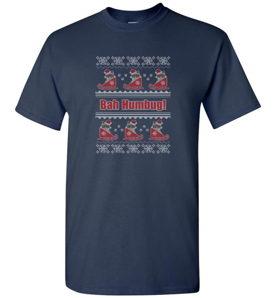 Ugly Christmas Grumpy Cat Bah Humbug Sweatshirt Hoodie Shirt - T-Shirt - Navy / S