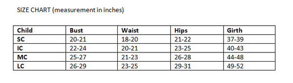 Natalie Leotard Size Chart