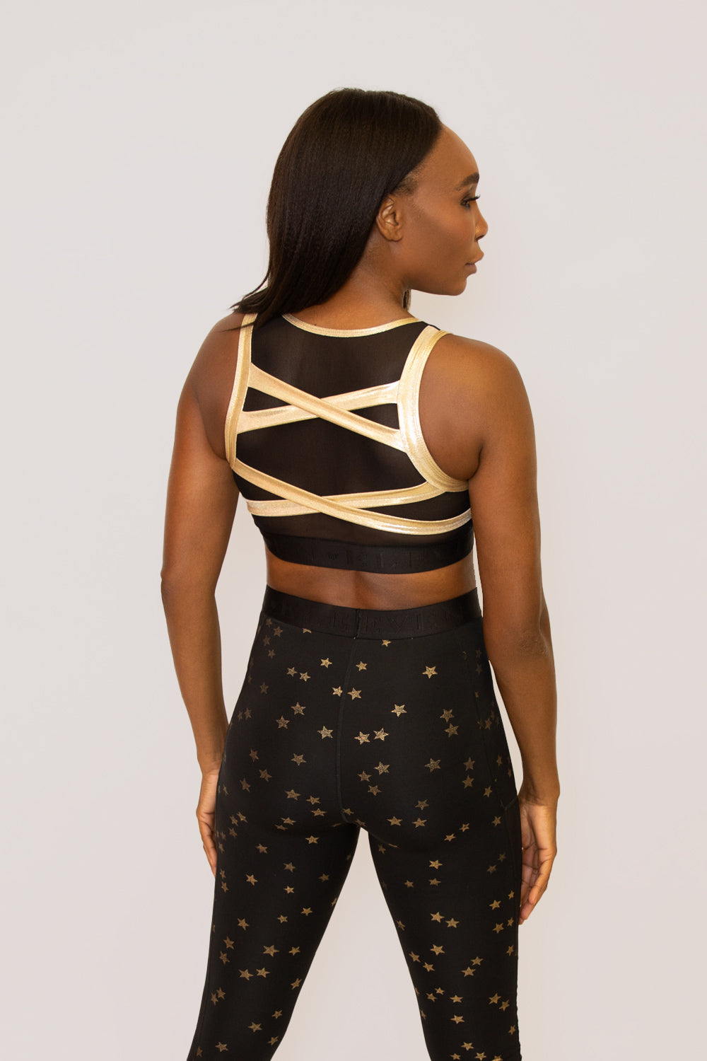 black and gold sports bra