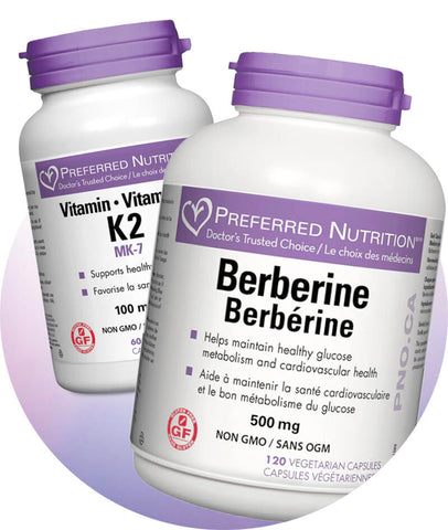 Stylized image of Berberine and K2 bottles