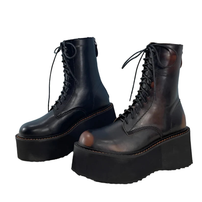 Retro Platform Boots (Black/Brown)