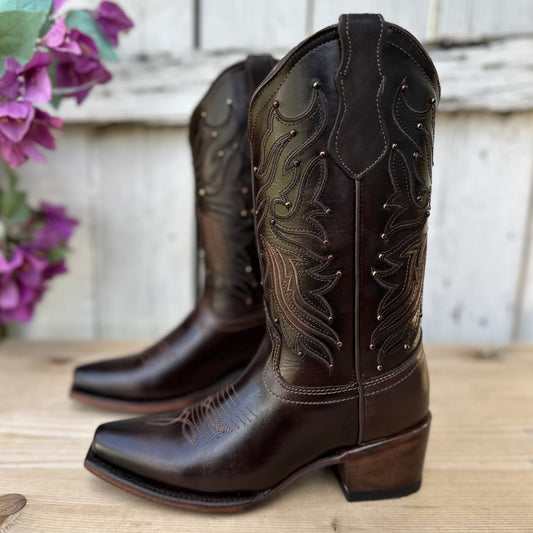 SB-Ana Brown - Western Boots with Rubber Sole for Women