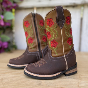 JB-1502 Cafe con Rojo - Botas Vaqueras para Niñas – Bota Exotica Wear - Amor Sales Store