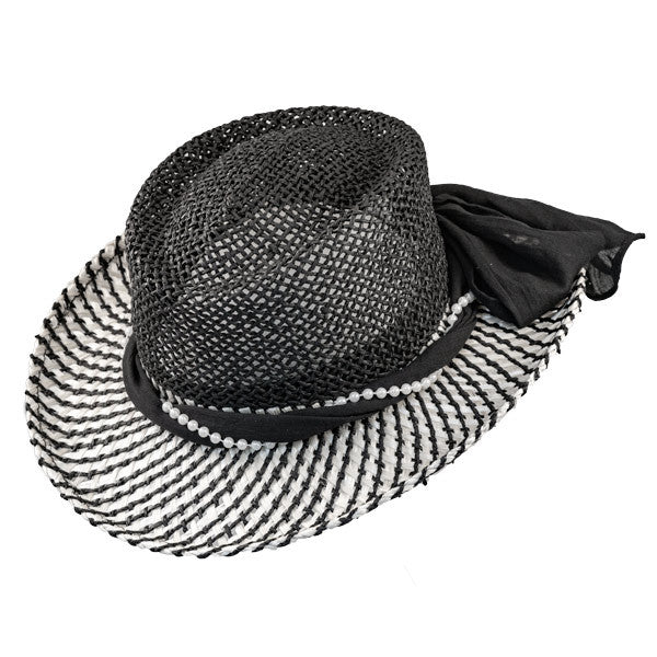Scala  Manarola Raffia Gambler Hat with Heather Cloth Band