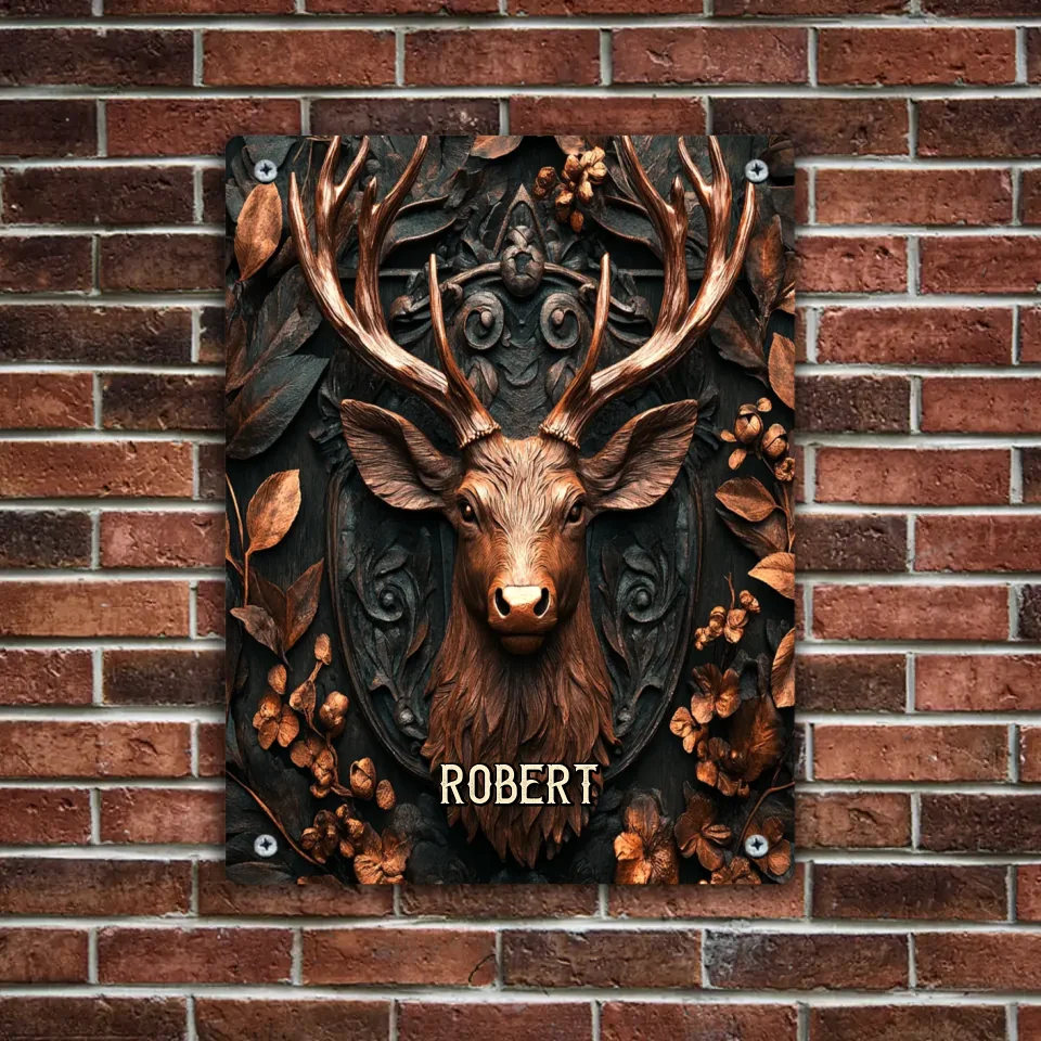 Custom Embossed Deer Pattern Wall Art - Personalized Name Print Hunting Style Tin Painting - Gifts for Friends, Hunting Enthusiasts And Yourself