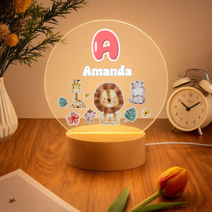 Colorful Animal Pattern Customized Night Light - Personalized Initial And Name - Gift for Kids, Children, Baby - Joliny