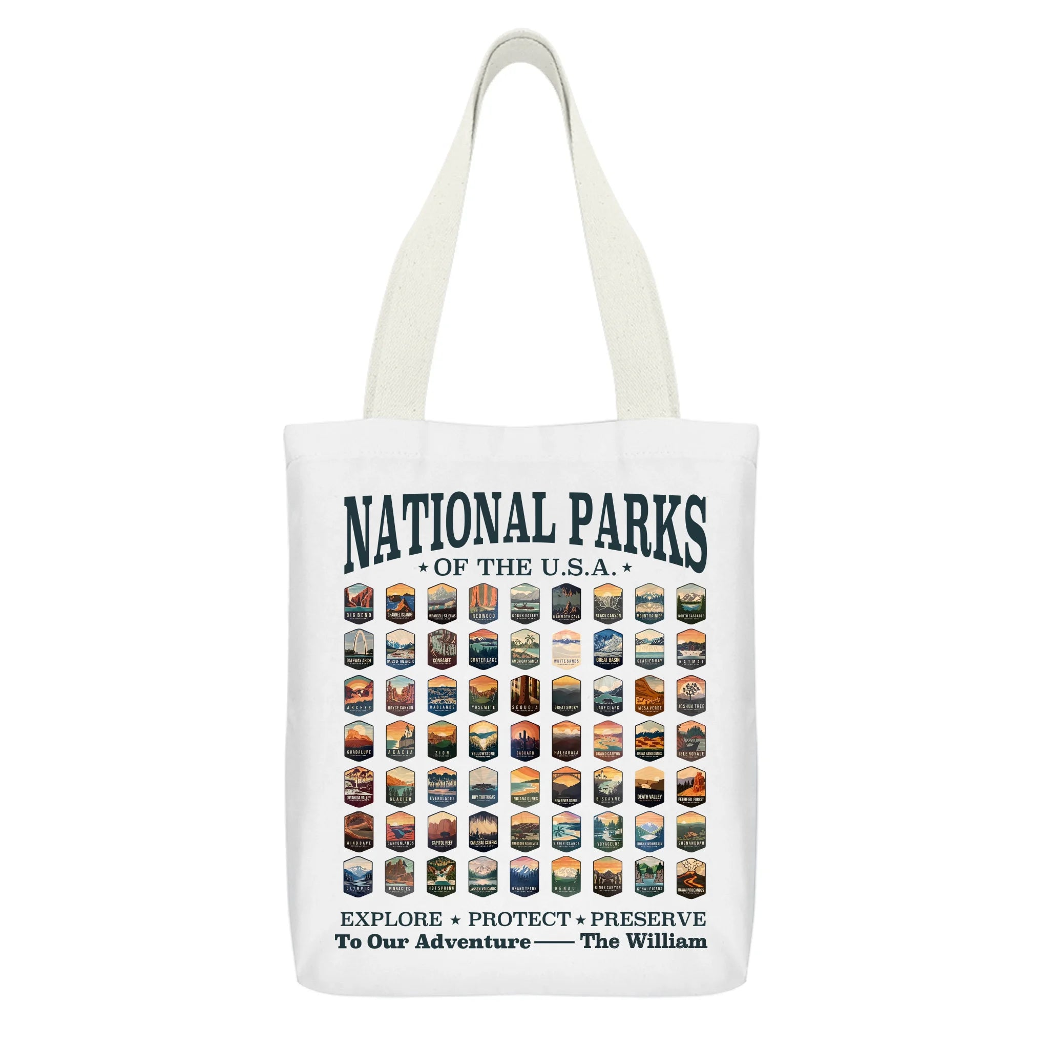 63 National Parks Customized Canvas Bag - Personalized Name And Title - Gift For Nature Lovers, Parks Lovers
