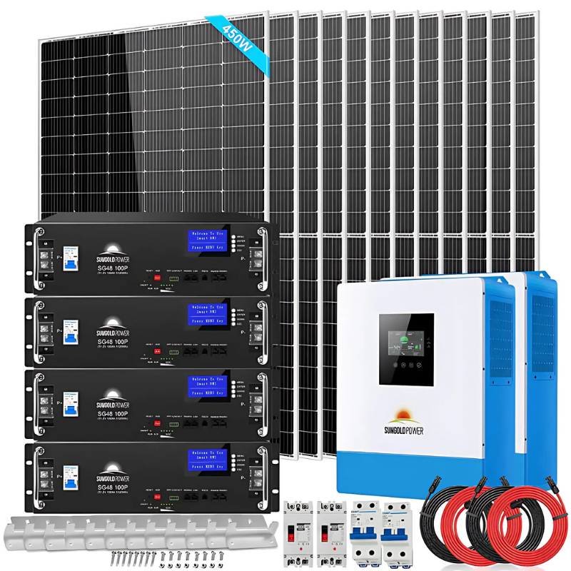 Sungold Power Off-Grid Solar Kit 10000W 48VDC 120V/240V LifePO4 20.48KWH Lithium Battery 12 X 450 Watts Solar Panels