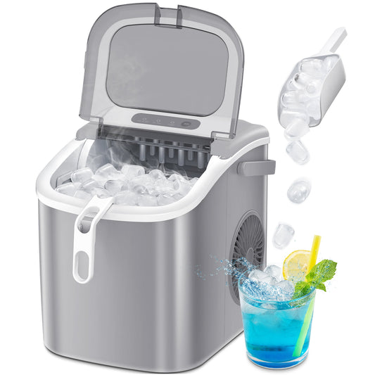 LHRIVER Countertop Ice Maker Portable Ice Machine with Handle,  Self-Cleaning Ice Makers, 26Lbs/24H, 9 Ice Cubes Ready in 6 Mins for Home  Kitchen Party