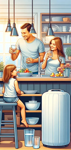 Family drinking soft water at home