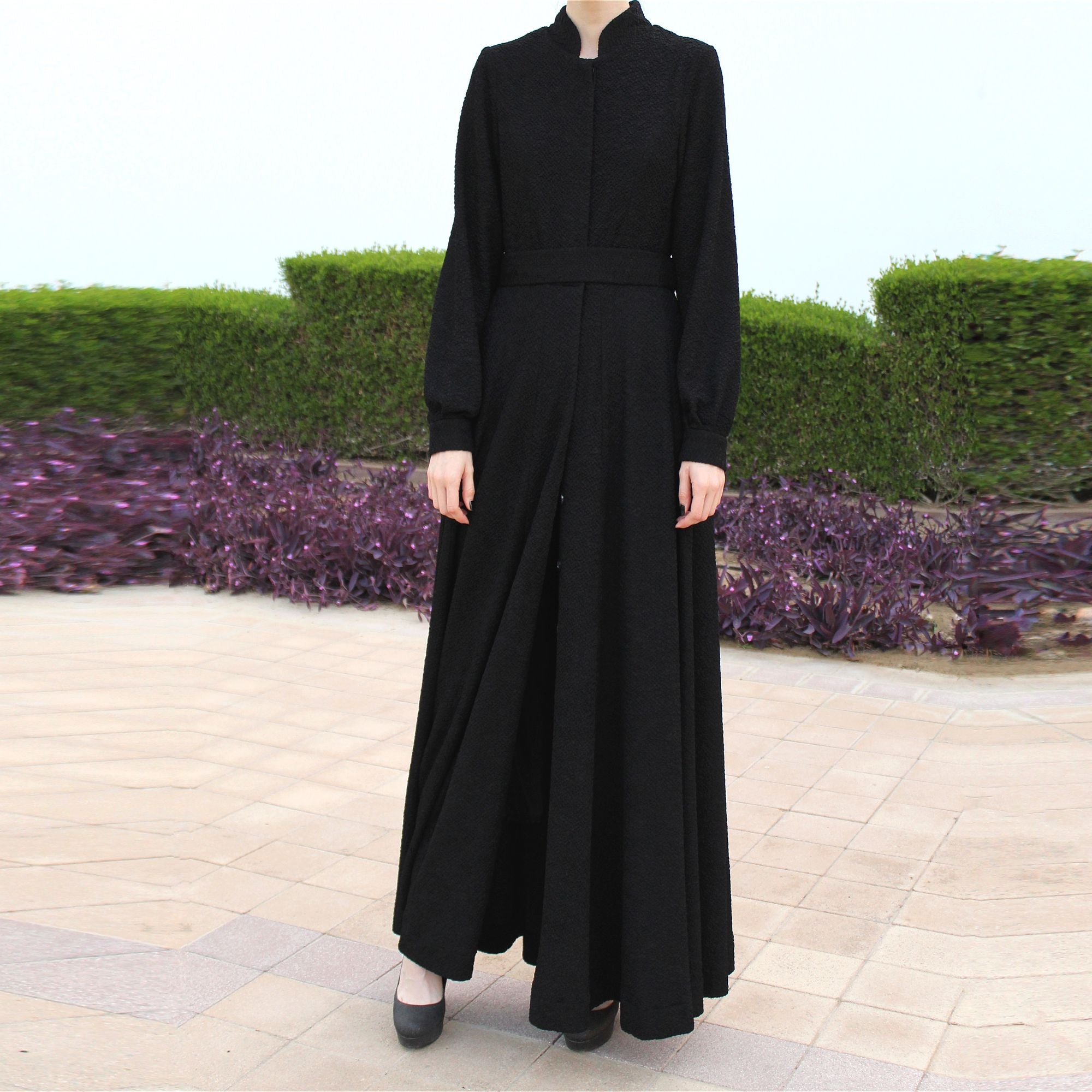 black open front abaya