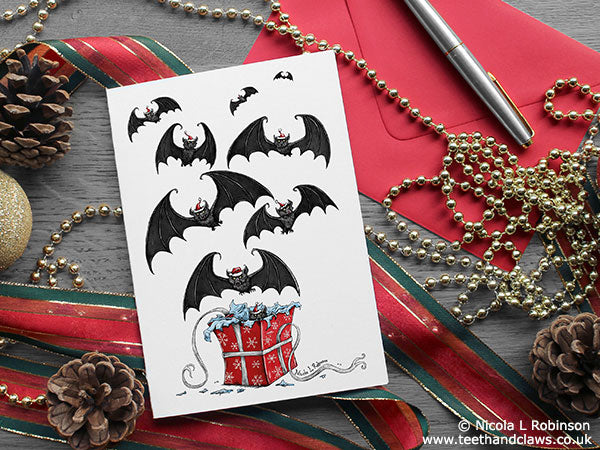 Gothic Christmas Card - Bat Christmas Card © Nicola L Robinson www.teethandclaws.co.uk