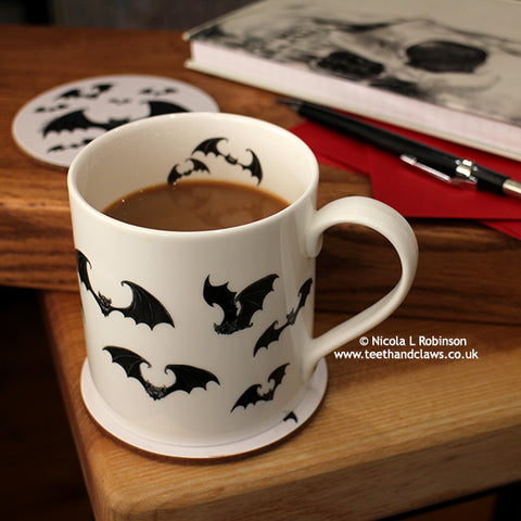 Gothic Bat Fine Bone China Mug © Nicola L Robinson www.teethandclaws.co.uk