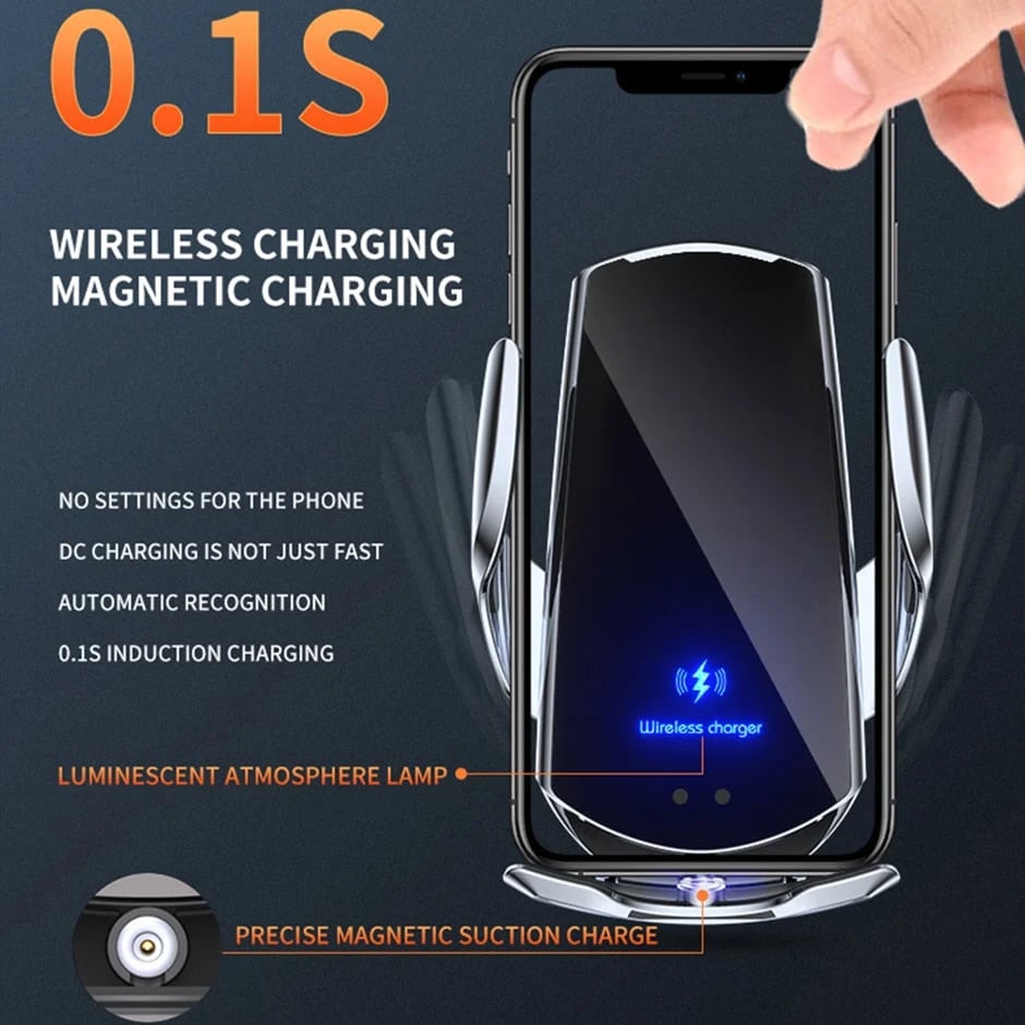 15W Wireless Charging Car Mute Mobile Phone Navigation Transparent Industrial Style Bracket