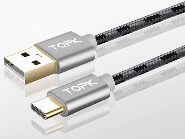 TOPK Type-C USB Lead with a tough exterior of finely braided nylon