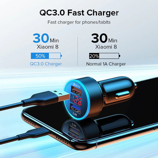 3.1A Dual USB Car Charger QC 3.0 LED Display Fast Charger NZ