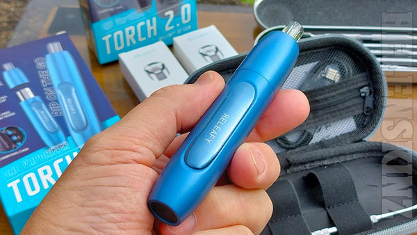 Holding Blue RELEAFY TORCH 2.0 Dab Pen NZ