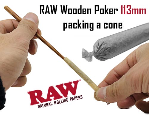 Using a Raw wooden 113mm poker for packing Cone NZ