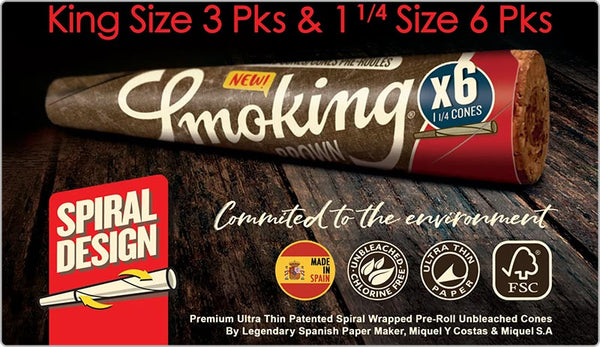 Smoking brown regular size paper cones 6 pack NZ