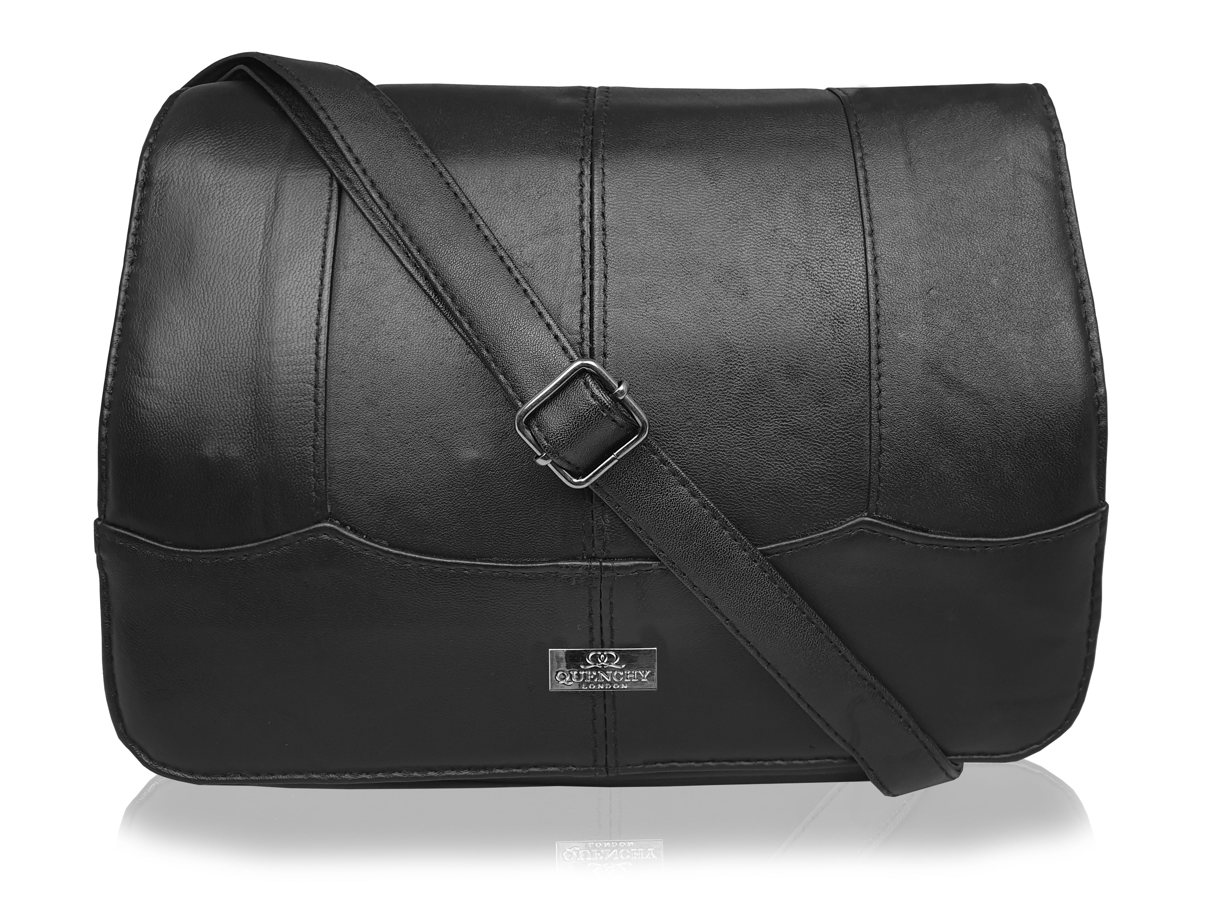 Real Leather Ladies Handbag - Women's Cross Body Black Shoulder Bag - 7Bags
