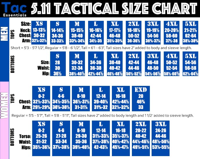 5.11 Tactical Size Chart