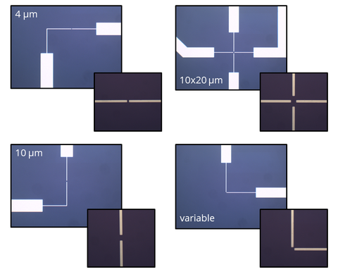 2D material FET test chip electrodes