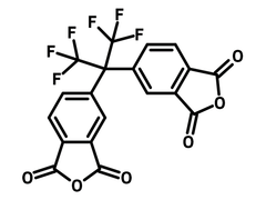 4,4'-(Hexafluoroisopropylidene)diphthalic anhydride (6FDA) chemical structure, CAS 1107-00-2.