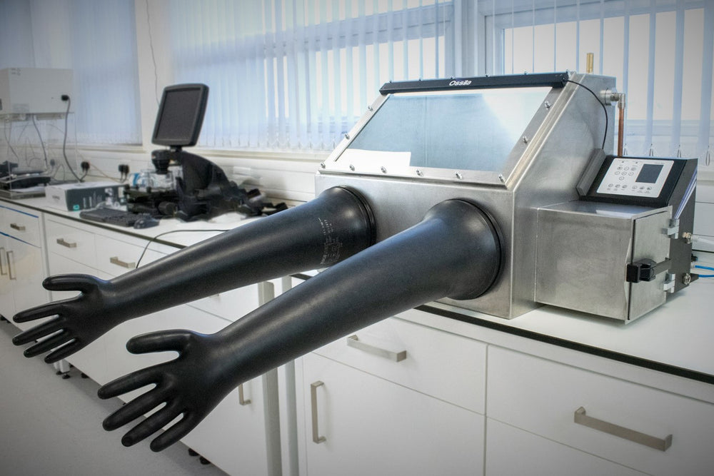 Ossila Glove Box with inflated gloves because the internal conditions have been set.