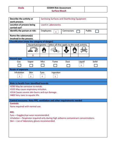 COSHH Form Example