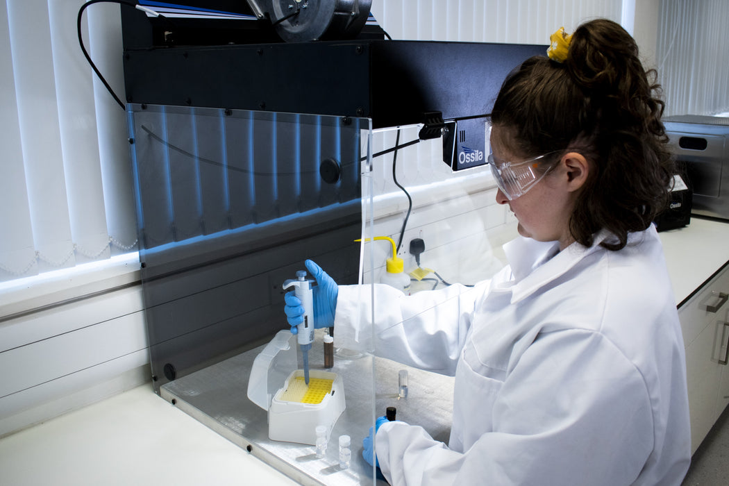 Laminar flow hood in use