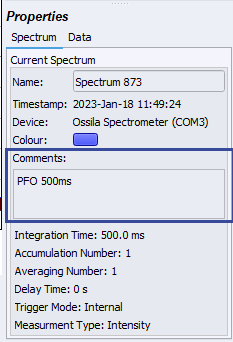 Put name of spectra in the comment box when measuring