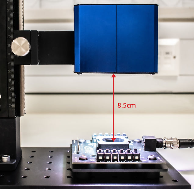 Optimum distance between the solar simulator light source and sample is 8.5 cm