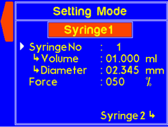 Settings mode - Syringe 1