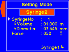 Settings mode - Syringe 2