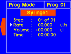 Program mode showing step number, rate, volume and time