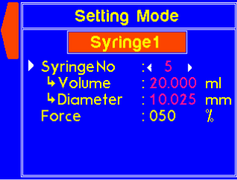 Edit syringe volume and diameter using preset values