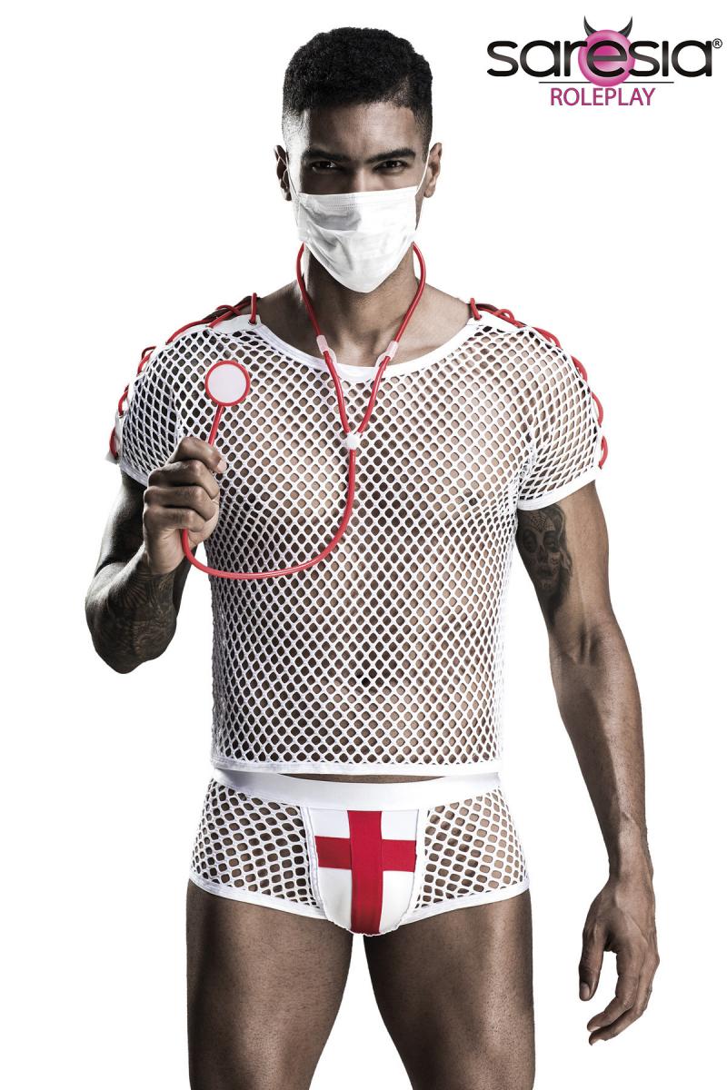 Von den günstig Kaufen-Hot Doctor Kostüm von Saresia MEN roleplay. Hot Doctor Kostüm von Saresia MEN roleplay <![CDATA[mehrteiliges Doktor Kostüm. Netzshirt mit farblich abgsetzten Zierbändern. passende Shorts mit Kreuz. inklusive Spielzeug Stethoskop. endkundengere