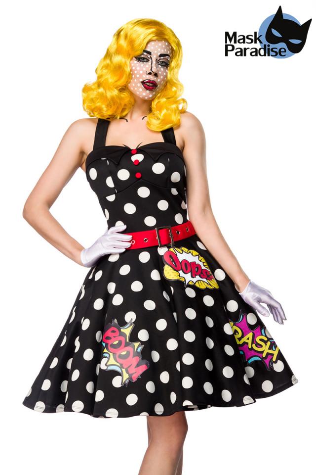 HERZ mit günstig Kaufen-Pop Art Kostüm: Pop Art Girl. Pop Art Kostüm: Pop Art Girl <![CDATA[Kostümset im Pop Art Look. Kleid im Retrostil mit Polkadots. Herzausschnitt mit Kragenumschlag. farblich abgesetzte Zierknöpfe. ausgestelltes Rockteil. großzügige Stickereie