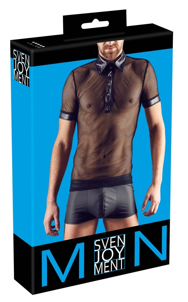 WH 10 günstig Kaufen-Men´s Shirt XL. Men´s Shirt XL <![CDATA[What a sexy sight!. Masculine polo shirt with press studs that stop at the chest. The shirt is made out of a seductive mixture of net and wet look and is sure to grab everyone's attention.. 100% polyester.