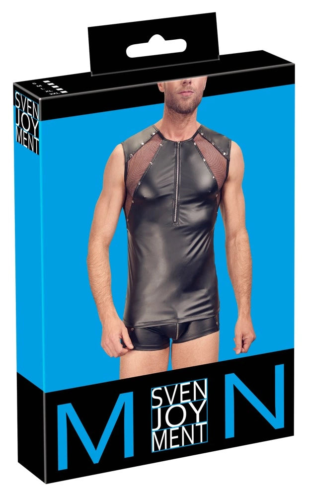 The of günstig Kaufen-Men's Shirt L. Men's Shirt L <![CDATA[This shirt puts his muscles in the limelight!. Sleeveless, figure-emphasising shirt from Svenjoyment made out of stretchy, black, matte look material with net inserts and striking stud decoration. With a zip at the fr