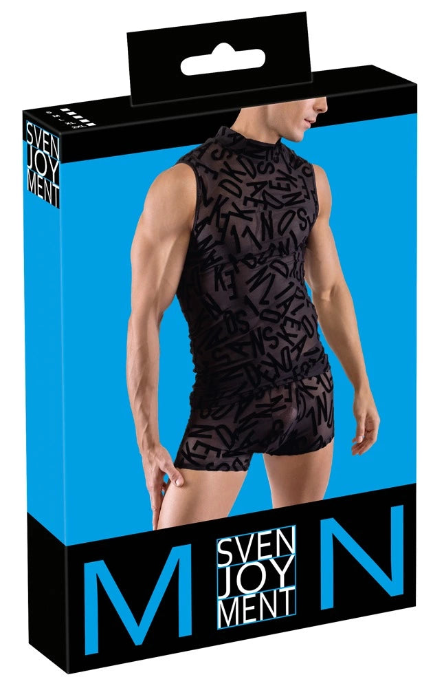 Cool günstig Kaufen-Men's Top XL. Men's Top XL <![CDATA[A cool look from A to Z!. The transparent black top from Svenjoyment has a trendy letter print. It is in a figure-emphasising style and it has a small stand-up collar as well.. It is wonderfully stretchy for a comfortab