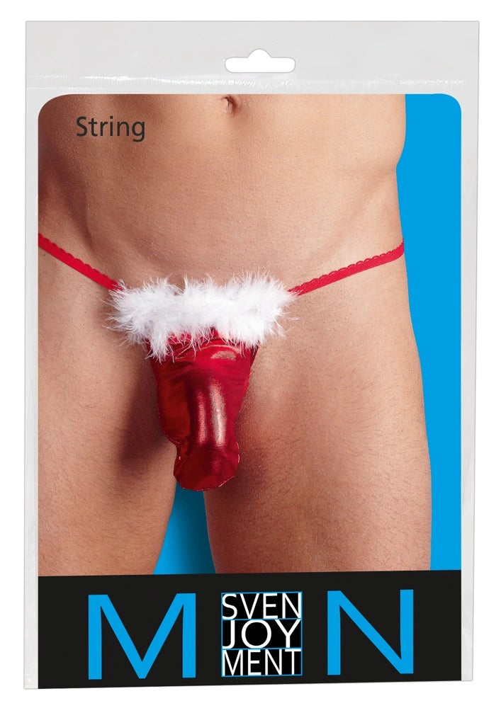 HIT OF günstig Kaufen-Men´s String S-L. Men´s String S-L <![CDATA[A special Christmas gift…. String made out of red metallic fabric. With white feathers.. 100% polyester.. Contains non-textile parts of animal origin.]]>. 