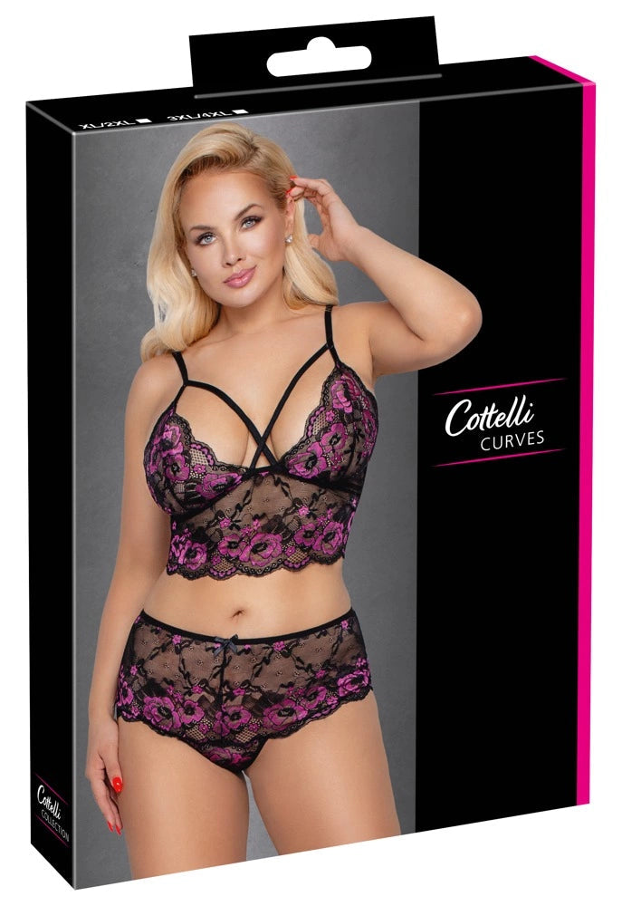 Set 2X günstig Kaufen-Bra Set Lace XL/2XL. Bra Set Lace XL/2XL <![CDATA[Beautiful lace that feels absolutely amazing!. Wireless, longline bra and briefs from Cottelli CURVES made entirely out of soft, stretchy floral lace in 2 different colours.. The lace clings gently to the 