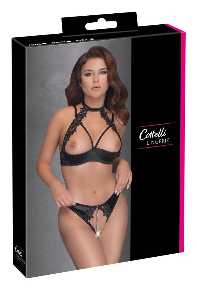 Tri Top günstig Kaufen-Shelf Bra Embroidery 80B/M. Shelf Bra Embroidery 80B/M <![CDATA[Exciting duo with beautiful, decorative embroidery!. Slightly padded, underwired shelf bra and crotchless string from Cottelli LINGERIE in a set. Thin straps frame the top of the breasts and 