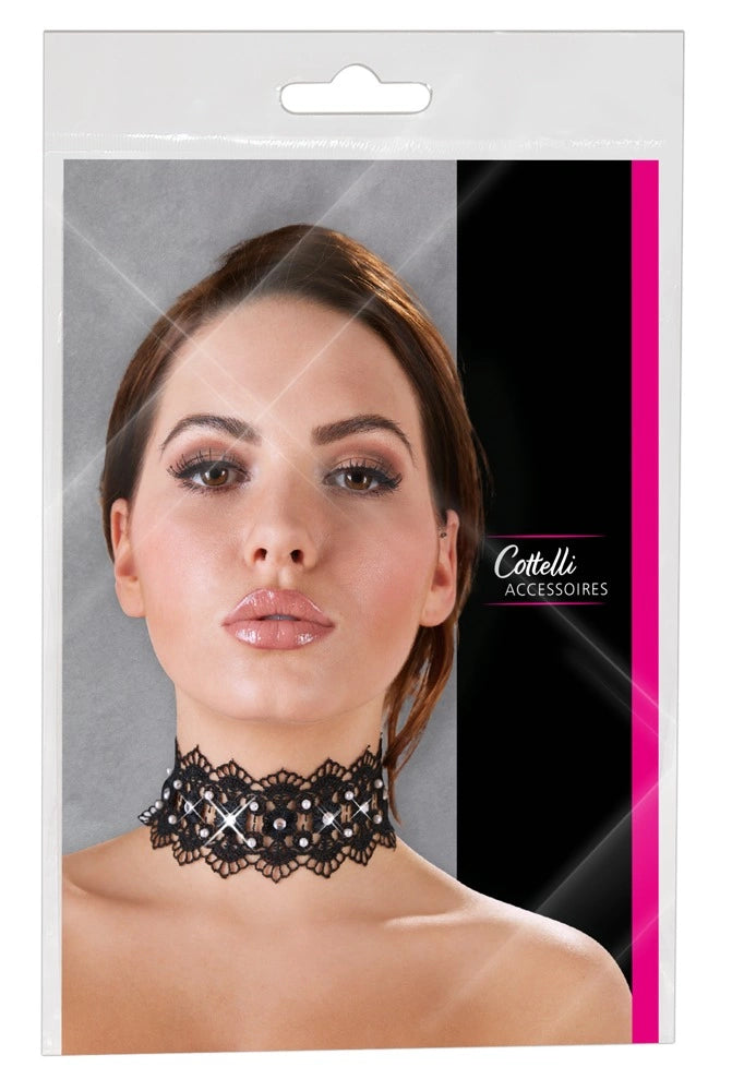 The Ribbon günstig Kaufen-Embroidered Choker+Rhinestones. Embroidered Choker+Rhinestones <![CDATA[An erotic eye-catcher!. Black embroidered choker decorated with white pearls and rhinestones. There is a satin ribbon at the back to tie the chocker together.. Approx. 36 cm long, app