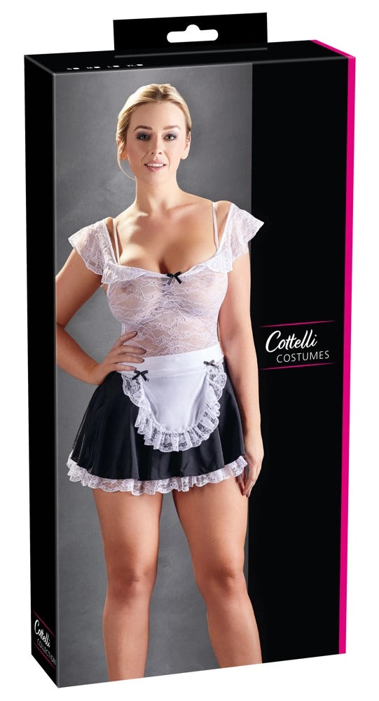 HIT OF günstig Kaufen-Maid's Dress S. Maid's Dress S <![CDATA[What would you like?. Maybe this beautiful maid's dress?. The top is made out of white lace. The thin straps are adjustable and the lace sleeves can be worn off the shoulders. The opaque black skirt is slightly flar