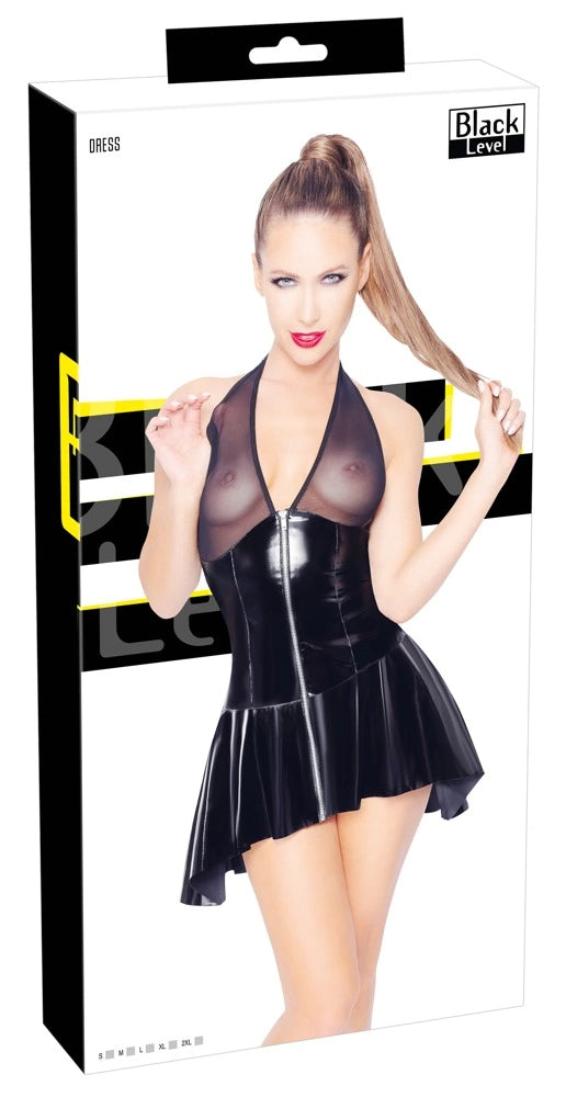 On y günstig Kaufen-Vinyl Dress Net L. Vinyl Dress Net L <![CDATA[A seductive combination of shiny vinyl and transparency!. A short dress from Black Level that is completely made out of black, shiny vinyl except for the cups and halterneck that are made out of powernet. The 